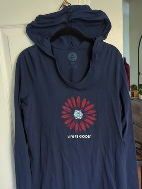 Life Is Good Navy Hoodie with Red Daisy